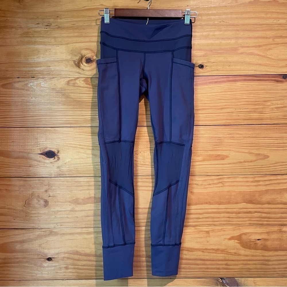 Lululemon Sun Salutation Pant Leggings Full On Luon Cadet Blue Purple 4 W5D45S